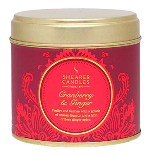 Shearer Candles Cranberry & Ginger Large Scented Tin Candle, Red, 7.5 x 7.5 x 7.2 cm