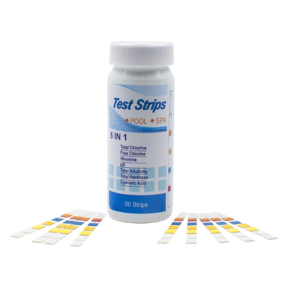 kiniza 50 Pieces 6 in 1 Test Strips, Test Strips for Pool, Drinking Water pH, Chlorine, Alkalinity, Cyanuric Acid and Water Hardness