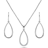 BERRICLE Sterling Silver Teardrop Fashion Necklace and Earrings Set for Women, Rhodium Plated