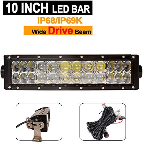House Tuning - 1x 10" 72W Combo Off-road LED Light Bar 5D lens with Wire Harness for for Offroad trucks tractors 4WD Utv Atv Motorcycle (10" Wide Drive Beam)