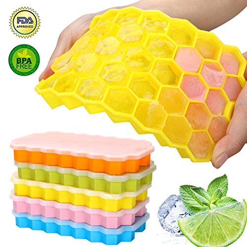 Silicone Ice Cube Trays 5 pack -Easy-Release and Flexible Ice Trays with Spill-Resistant Removable Lid, LFGB Certified and BPA Free, Stackable Durable and Dishwasher Safe - Thumbnail 7