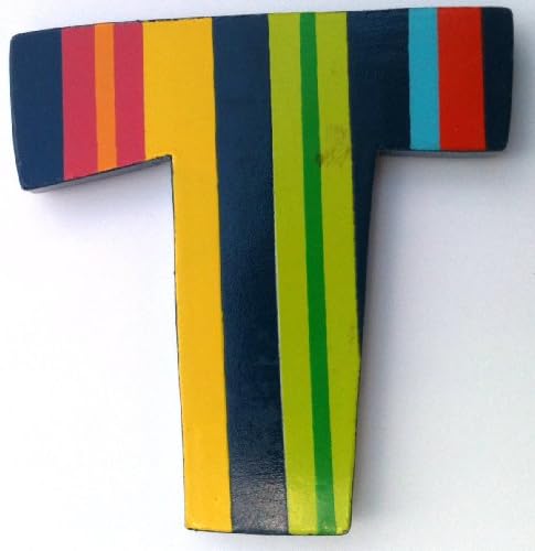 TATIRI Bright Multi-Color Alphabet WOODEN Letter STRIPES & DOTS (2 1/2 Inches Tall) (STRIPED Letter T)