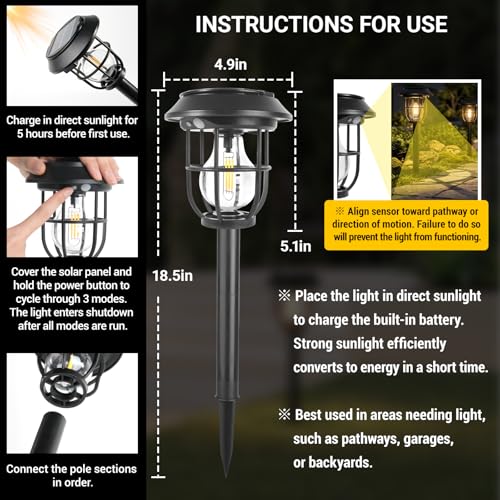 Icnice 8 Pack Solar Pathway Lights with Motion Sensor, 300LM Waterproof Outdoor Solar Lights, 3 Modes Landscape Lighting for Garden Backyard Path Driveway, Wall Mount and Hanging (Warm)