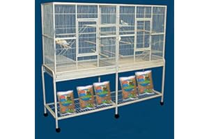 MCAGE 64" Extra Large Double Flight Bird Wrought Iron Double Breeding Cage Slide Out Divider 3-Levels Bird Parrot Cage Cockatiel Conure Bird Cage with Removable Stand on Wheels