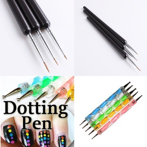 Jovana 5 X 2 Way Marbleizing Dotting Pen Set+Professional Nail Art Brushes- Sable Nail Art Brush Pen, Detailer, Liner **Set of 3 - Thumbnail 3