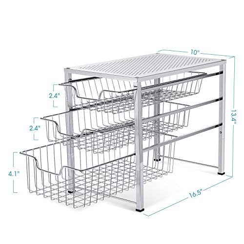 Auledio Stackable Mesh Basket Organizer with 3 Tier Wire Grid