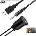 VIMVIP® USB & 3.5mm AUX Extension Flush Mount 2 Meter Audio Cable, 1/8 AUX Car Bike Boat Motercycle Lead