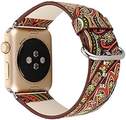 Wandele for Apple Watch Band 38mm S/M Soft PU Leather Flower Prints Bracelet Strap Wrist Bands Belt Replacement With Stainless Adapter for All Models Series 2 Series 1 Nike+ Sport Edition(8# 38mm)