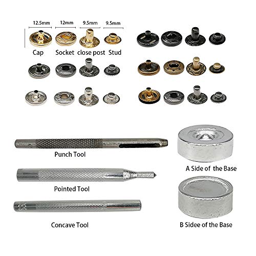 Meikeer Snap Fasteners Kit Snaps Buttons Metal Snaps with 4 Pieces Fixing Tools Clothing Snaps Kit for Thin Leather Jacket Jeans Wear Bracelet Bags (12.5mm Stes Snap Fasteners Kit 6 Color)