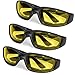 3-Pack Motorcycle Glasses - Foam Padding - Anti-Wind & Dust - Polycarbonate Lens (Yellow)