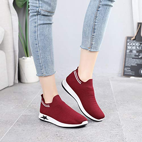 Women's Fashion Sneakers Breathable Sport Shoes Casual Slip On Mesh Breathable Shoes Sport Running Shoes Red