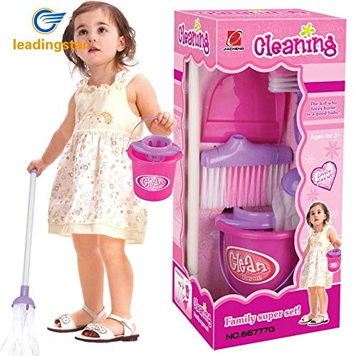 Fun Cleaning Set Girls Housekeeping Pink Sweep Pretend Play Kids Educational Children Assemblage Plastic - Thumbnail 2