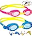 Kids Swim Goggles Leaking Anti Fog UV Protection Triathlon Child Swimming Goggles for Kids and Early Teens with Ear Plugs and Nose clip,Free Protection Case Blue, Pack of 2