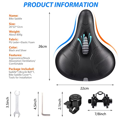 TJINHEZ Fahrradsattel, Hohl Ergonomisch Fahrrad Sattel, breiter, weicher, komfortabel, Wasserdicht und stoßdämpfend Fahrradsattel Herren Damen