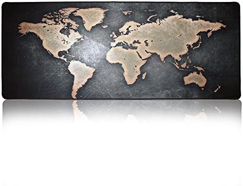 Nongmen Large Mouse Pad Gaming &amp; Desk Keyboard Mat Size Mouse Pad Extended Gaming Mouse Mat with Stitched Edges+ Non-slip Rubber Base for Laptop Computer Mouse Keyboard- Black World Map
