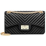 Women Fashion Shoulder Bag Jelly Clutch Handbag Quilted Crossbody Bag with Chain - Black