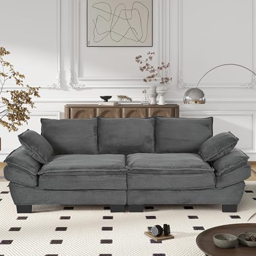 Merax 85.4" Modern Curved Corduroy Fabric Sofa, Back Upholstered Couch with 2 D…