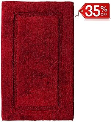 Bath Mat Non-Skid 100% Premium Cotton 1900 GSM Size 21"x34" Bathroom Rugs QLTYFRST Luxurious Area Rug Extra Plush Absorbent Red