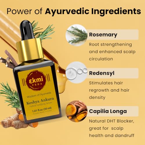 EKMIVEDA Hair Growth Dht Blocker Serum With Redensyl, Procapil, Ayurvedic Herbs, Amla, Brahmi, Capilia Longa. Follicle Stimulating Serum. Hair Loss Treatment For Women & Men, Thicker Hair 1.01 Fl Oz