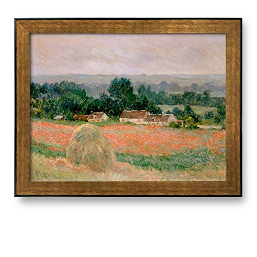 Framed Art Haystack at Giverny by Claude Monet Famous Painting Wall Decor Bronze and Black Frame
