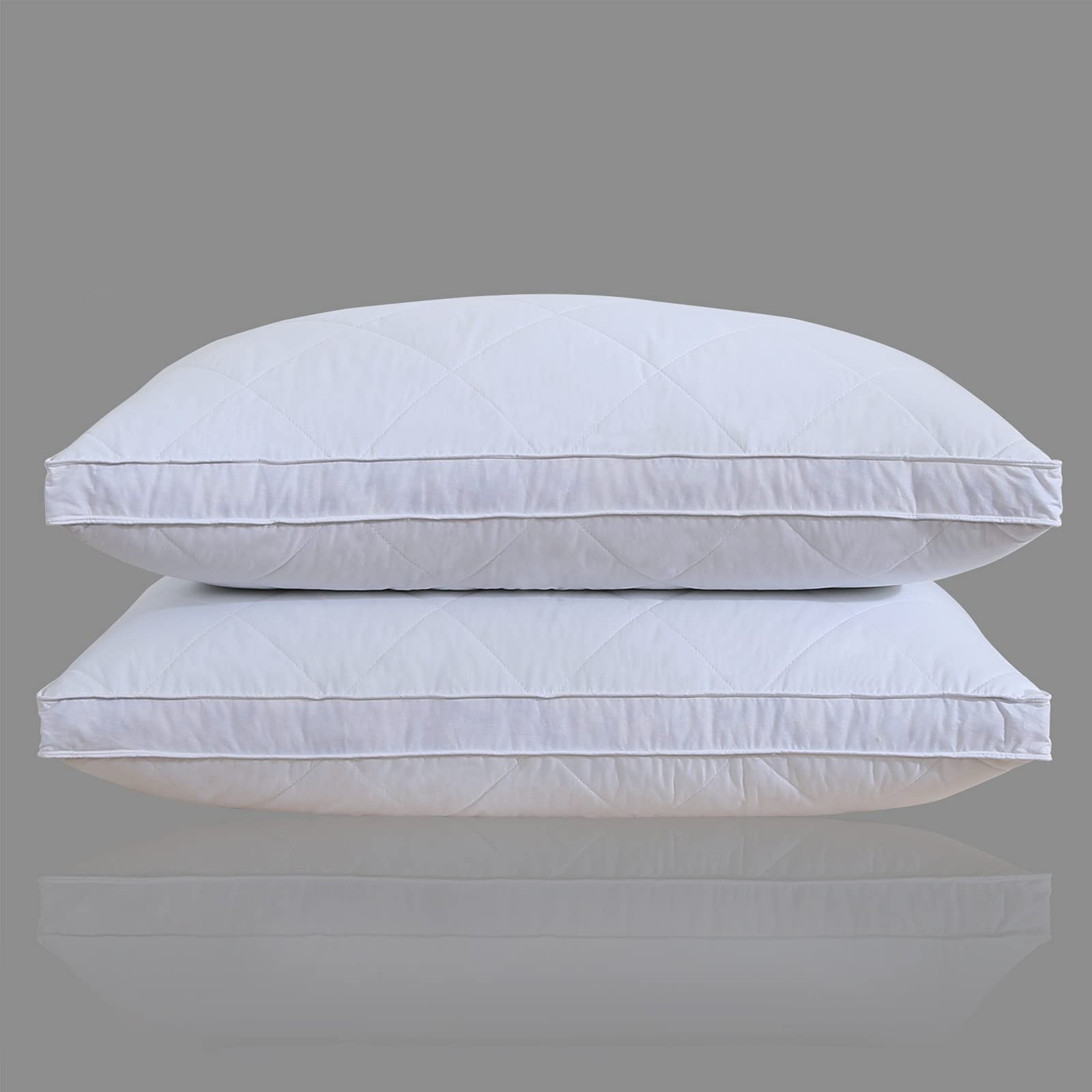 Three Geese White Goose Feather & Cotton Pillows King Size Set of 2 - Soft 600 Thread Count 100% Cotton, Medium Firm,Soft Support Surround Fill Organic Cotton,White Solid