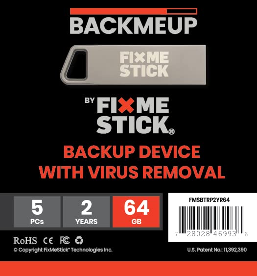 BackMeUp with FixMeStick - Back Up and Virus Removal Device for Windows PCs - Unlimited Use on Up to 5 PCs for 2 Year