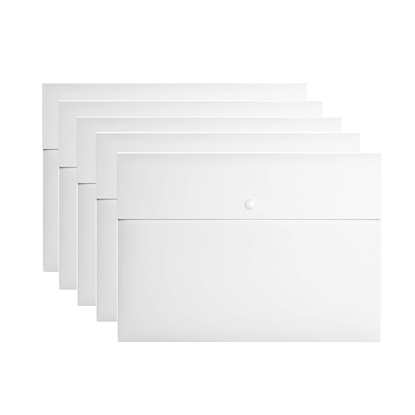 VANRA 5 Pieces A4 Envelopes Folders for Paperwork Plastic Wallets Document Organizer with Snap Button Closure A4 Letter Size (White)