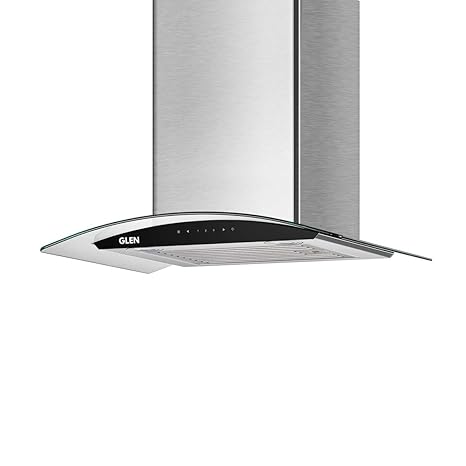 Glen 60cm Auto Clean Chimney with 1200 M3/H Suction, Soft Touch Panel Control, Curve Glass Body Baffle Filter (6063 SS)