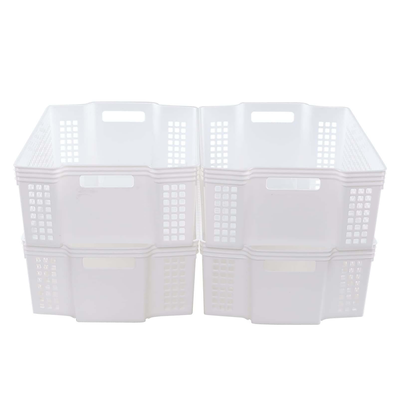 Mayish 15 L Stacking Plastic Storage Basket, Plastic Cupboard Basket, 4 Packs White