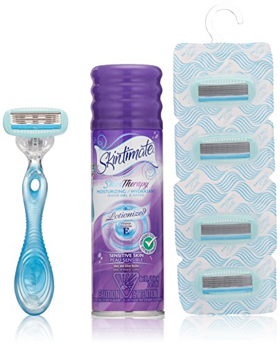 Schick Hydro Silk Shaving Starter Gift Set for Women with Shower Ready Razor Refill Blades and Skintimate Skin Therapy Shave Gel for Sensitive Skin