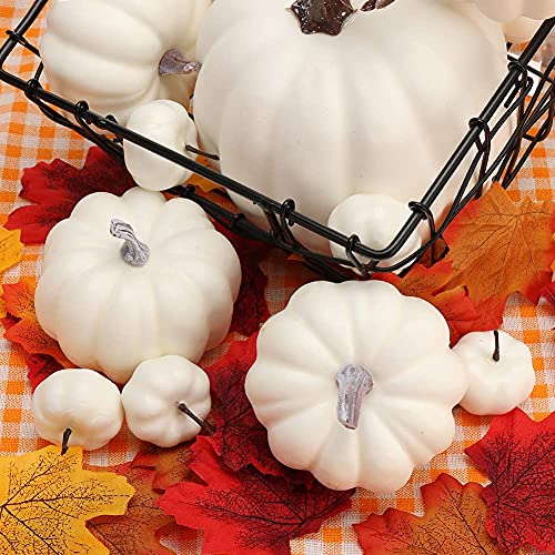 DomeStar Artificial Pumpkins, 14PCS White Fake Pumpkins Assorted Pumpkins Faux Pumpkins Farmhouse Pumpkins for Halloween Thanksgiving Decorations