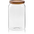 Sweejar Large Glass Candy Jars with Wooden Lids, 1 Gallon Glass Jar with Lid, Sugar/Flour Storage Containers, Big Glass Canisters with Airtight Lid, 1 Pack, Hand Lid