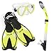 Adult Diving Gear - Snorkel Mask & Fins Set, Double Lens Mask; Snorkel w/Dry Top & Adjustable Speed Fin