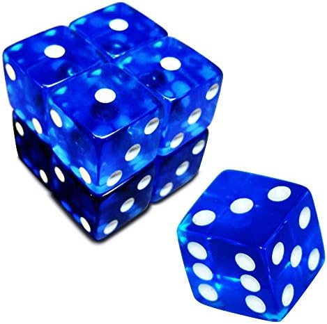 19mm D6 Six-Sided Gaming Transparent Casino Dice (3~15pcs) (19mm Blue (Square Edges), 15pcs)