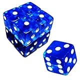19mm D6 Six-Sided Gaming Transparent Casino Dice (Blue Square, 5pcs)