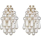 Sither Pearls Tassel Earrings for Women Large Dangling Pearls Earrings Boho Drop Tassel Earrings Jewelry for Halloween Christmas Gift