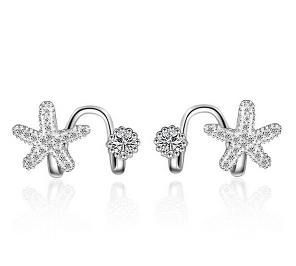 Boowhol Starfish Ear Cuff - Sterling Silver & Zirconia - Non-Pierced - Hypoallergenic - 925 Sterling Silver - 2 Cubic Zirconia Stones - Gift Box - 10382865031