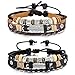 MOWOM Brown Black Silver Tone Alloy Genuine Leather Bracelet Angel Wing Feather Surfer Wrap Adjustable
