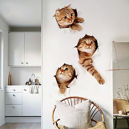 ROTMAKERS 3D Vivid Cat Decors Peel & Stick Wall Arts Decals Stickers Murals FOR Kid Room Bedroom Livingroom