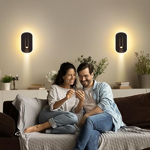 LED Reading Lamp with Switch, USB Charging Port + Type C Reading Light, 3W 3000K+9W 6000K Rotatable Wall Light for Reading, Indoor Inblack Wall Lighting, Night Lamp Bedroom Hotel