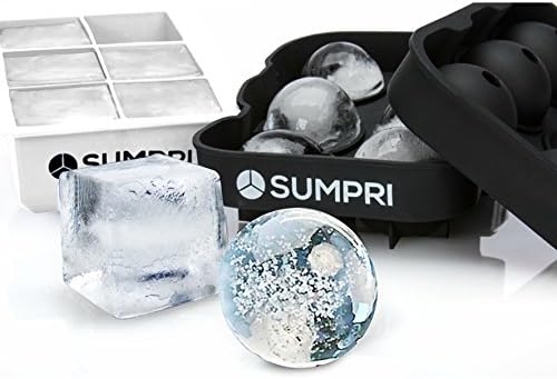 SUMPRI Sphere Ice Mold & Big Ice Cube Trays Novelty-Silicone Ice Ball Maker With Lid For Infused Ice Or Whiskey Glasses [2 Pack] Large Round Spheres Reusable & BPA Free (White)