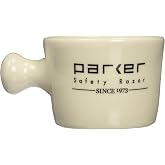 Parker Deluxe Stoneware Apothecary Shaving Mug for Soap and Cream, Ivory | Durable handled mug fits soaps up to 3 inches wide and provides ample room for building a rich shaving lather.