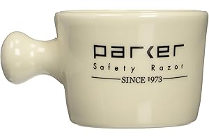 PARKER SAFETY RAZOR Parker Deluxe Stoneware Apothecary Shaving Mug – for use with up to 3” Shave Soaps and Lathering Shave Creams – Handmade in The USA (Ivory)