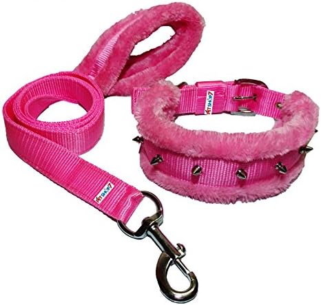 Petshop7 Spike Dog Collar & Leash Pink - Large- 1.25 Inch