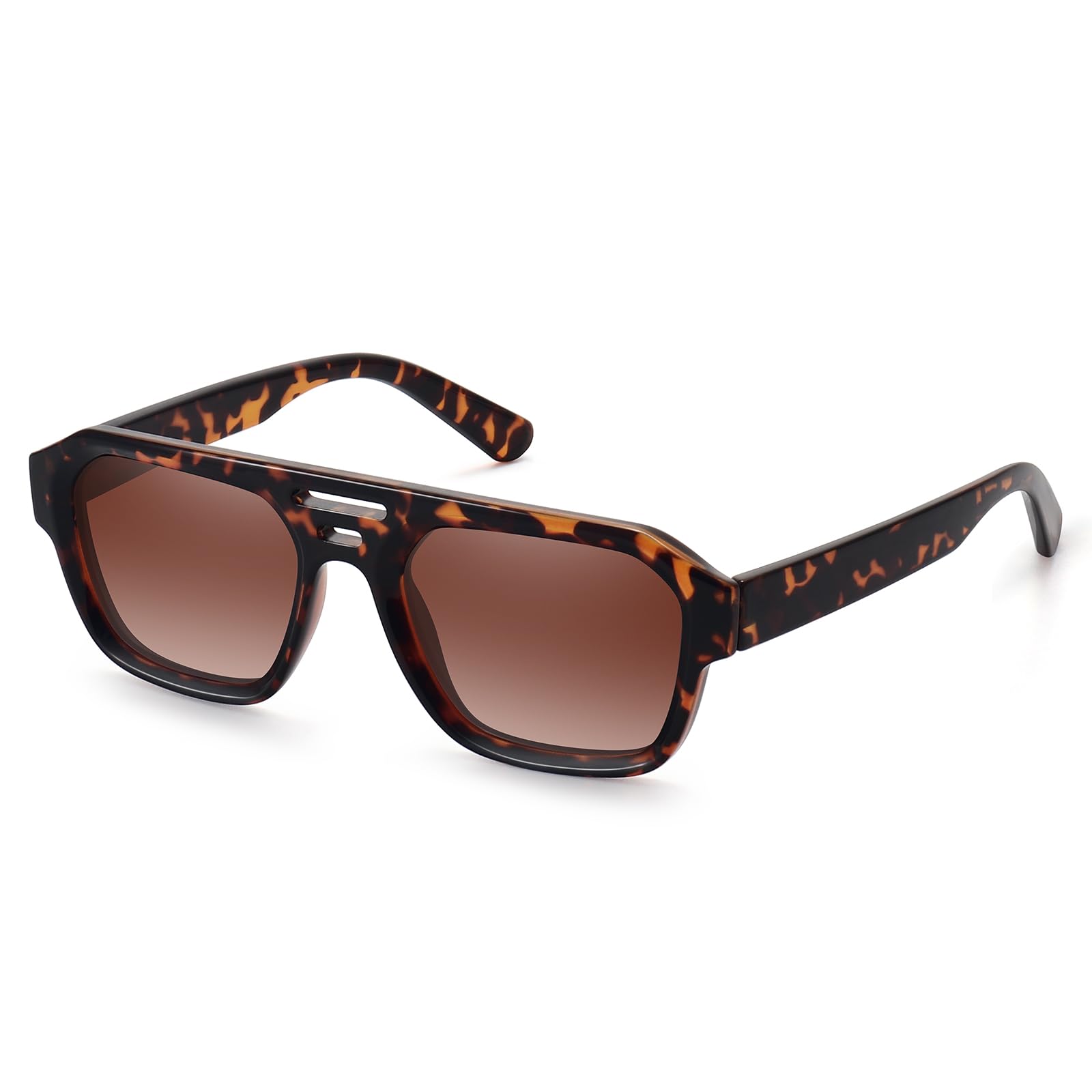 Photo 1 of Fozono Aviator Sunglasses for Women Men Trendy Square Retro Double Bridge Aviators Sunglasses FZN822(Tortoise/Brown)
