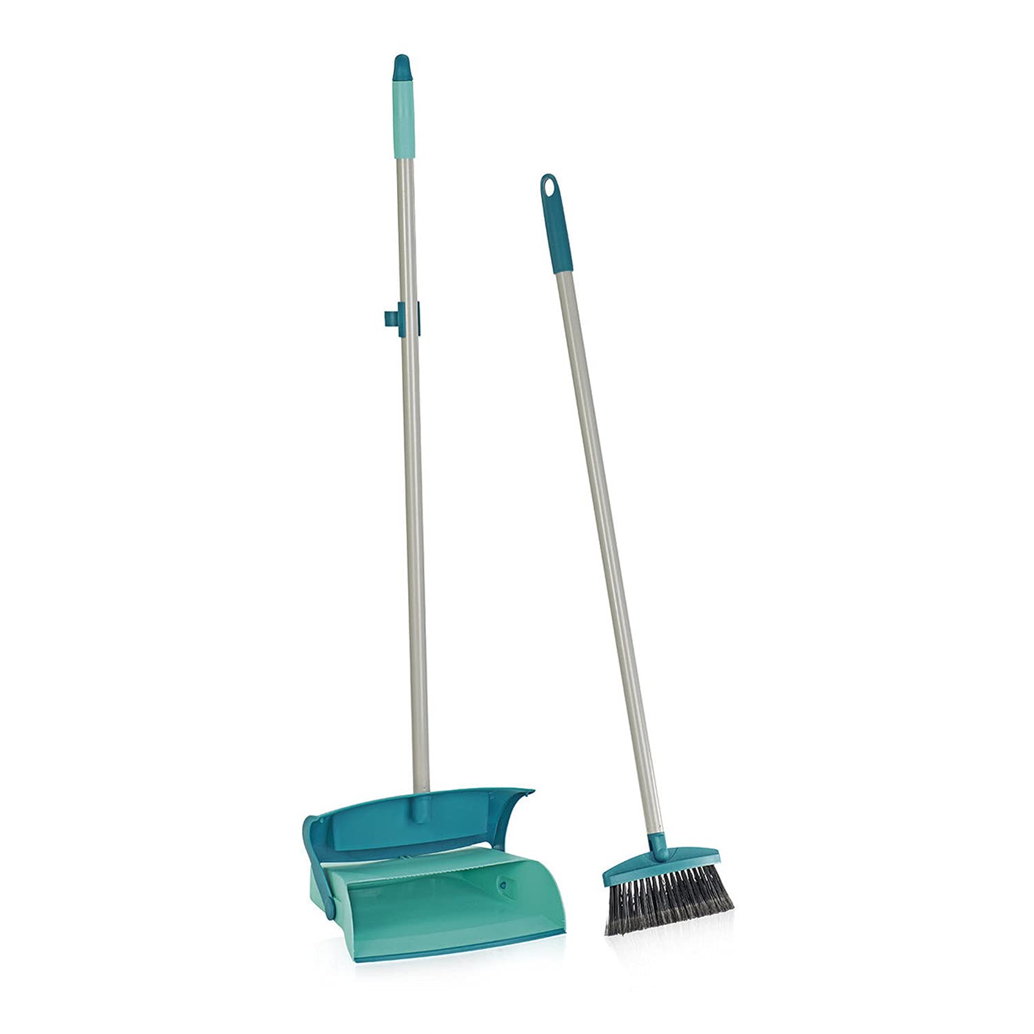 Leifheit Long Handled Dust Pan Set - Closed Dust Pan, No Bend Sweeping, Pan closes when Lifted, Split Bristle Ends Collect Fine Dust