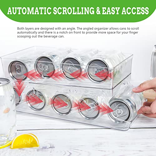 HANSGO Auto Rolling Soda Can Organizer, Double-Layer Can Dispenser Collapsible Beverage Storage Organizer for Refrigerator Kitchen Pantry Cabinet Canned Food