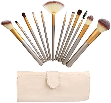 Angeltyr Makeup Brushes Set - Foundation Contour Eyebrow Eyeliner Eyelash Lip Powder Brush (12pcs, Champagne)