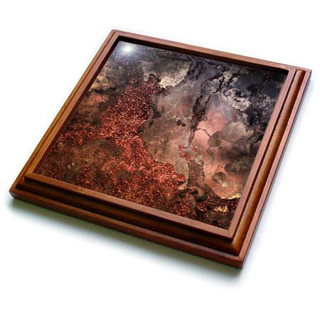 3dRose trv_265467_1 Copper and Gold Blush Rose Ombre Gemstone Ink Glitter Marble Trivet with Tile, 8 by 8