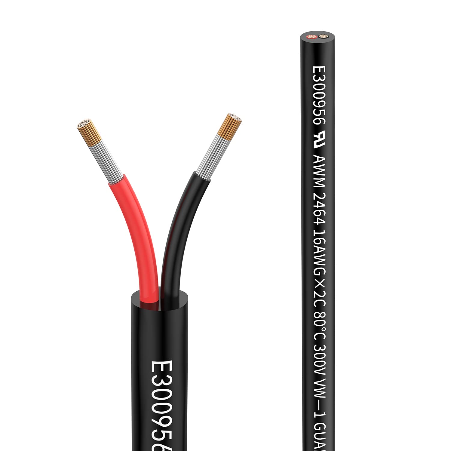16awg 2×1.3mm² 20M Electrical wire 2 Conductor Extension Cable UL2464 DC 5V/12V/24V/300V 16Gauge Stranded Tinned Copper wire low voltage wire for Automotive led lamp waterproof outdoor landscape wire